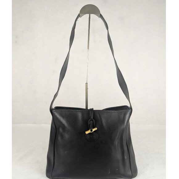 Authentic Longchamp Black Leather Crossbody Shoulder Bag Made in France - Picture 1 of 9